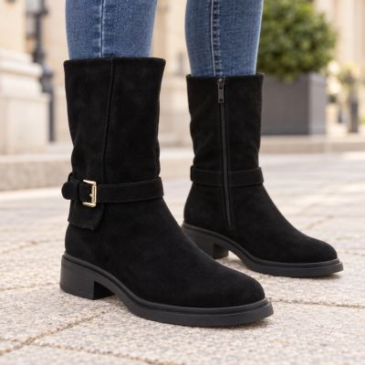 5. Women’s Lined Suede Ankle Boots, Black Officer Boots Potocki SH96312