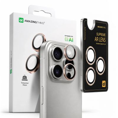 5. AmazingThing AR Aluminum 3 Lens Glass with Camera Lens Frame for iPhone 16 Pro / 16 Pro Max - Rose Gold
