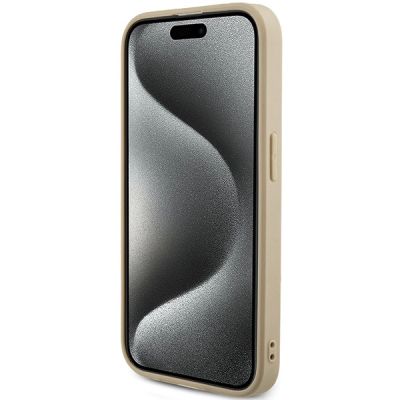 5. Guess Saffiano Iridescent Script case for iPhone 15 Pro - gold