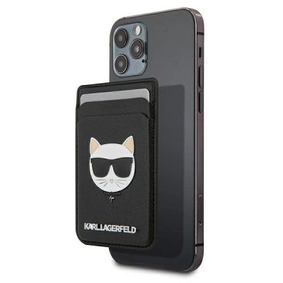 Karl Lagerfeld Wallet CardSlot Saffiano Choupette Head MagSafe Magnetic Phone Wallet - Black