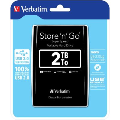 7. Verbatim 53177 External Hard Drive (2TB; 2.5"; USB 3.0; 5400rpm; Black)