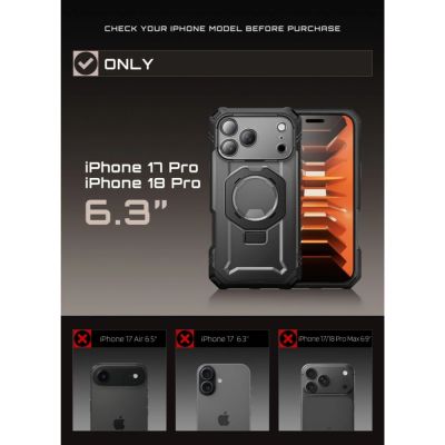 6. Supcase Grip Pro Mag MagSafe Case for iPhone 18 Pro / 17 Pro - Black