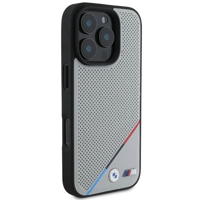 4. BMW M Perforated Tricolor Line MagSafe Case for iPhone 16 Pro - Gray