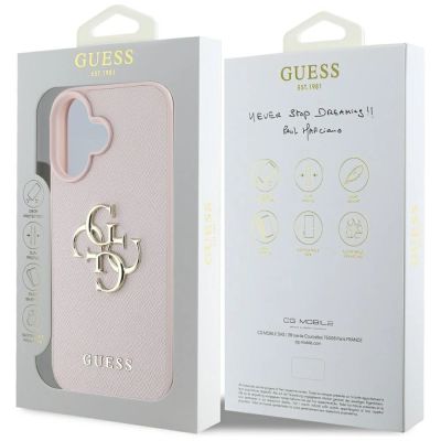 8. Guess Grained Big 4G Logo Small Classic Logo case for iPhone 16 - pink
