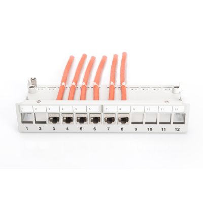 6. Modular desktop patch panel 12x keystone, shielded, gray, cable guide, labeling fields