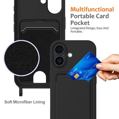 4. iPhone 17 TPU Case with Card Holder and Crossbody Lanyard - Black