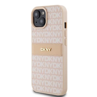 2. DKNY Leather Mono Stripe & Metal Logo case for iPhone 15 / 14 / 13 - pink