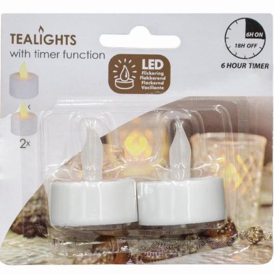 19. SET OF 2 TEA LIGHT LED TIMER CANDLES WHITE