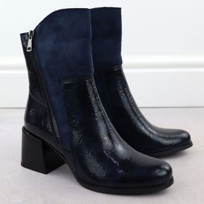 3. Women's Blue Patent Block-Heel Ankle Boots M.Daszyński SA269-1