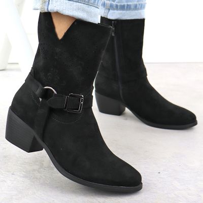 7. Women's suede cowboy boots black M.Daszyński MR1921-47