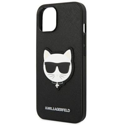 6. Karl Lagerfeld Saffiano Choupette Head Patch Case for iPhone 14 Plus - Black