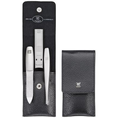 3. ZWILLING 97119-004-0 Twinox Manicure Set – Black Leather Case, 3 Pieces