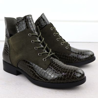 3. Women's patent leather ankle boots crocodile green Vinceza 26-16477