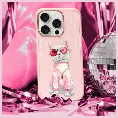 8. Nimmy Glasses Cool Cat Case for iPhone 16 Pro Max - Pink