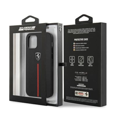 8. Ferrari FEOMSHCP12LBK iPhone 12 Pro Max black/black hardcase Off Track Leather Nylon Stripe