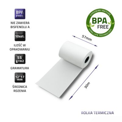 3. QOLTEC THERMAL ROLL 57X30 | 55G/M2 | 10PCS | BPA FREE