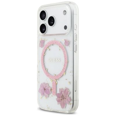 2. Guess Resin Flowers Glitter MagSafe Case for iPhone 17 Pro - Pink