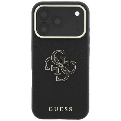 3. Guess Grained & Big Resin Logo Case for iPhone 18 Pro / 17 Pro - Black