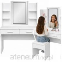 Cosmetic Dressing Table with LED Mirror, Shelves, Drawers, White 140x80x40 cm