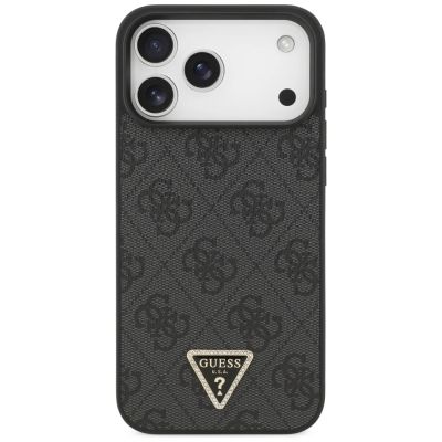 3. Guess Leather 4G Triangle Strass MagSafe Case for iPhone 17 Pro Max - Black
