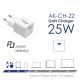 5. AKYGA 25W USB-C PD GAN WALL CHARGER 5-12V / 2.08-3A WHITE AK-CH-22