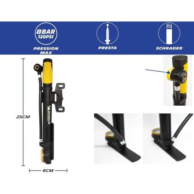 29. MINI BICYCLE PUMP WITH MANOMETER 2in1 ALU MICHELIN 8 bar (120PSI)