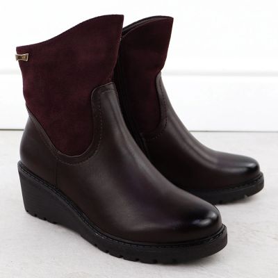 13. Women's suede wedge ankle boots burgundy M.Daszyński 2510
