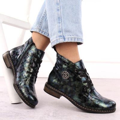 28. Women’s green patent croc ankle boots Rieker 71205-90