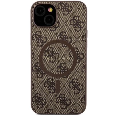 3. Guess 4G Collection Leather Metal Logo MagSafe Case for iPhone 15 Plus / 14 Plus - Brown