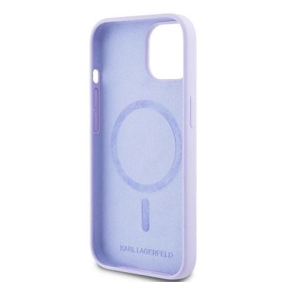 7. Karl Lagerfeld Silicone Karl&Choupette Heads Ring MagSafe iPhone 15 Case - Purple