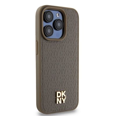 4. DKNY Leather Pattern Metal Logo MagSafe case for iPhone 14 Pro - brown