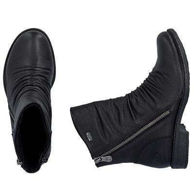11. Rieker 74853-00 Waterproof Black Leather Ankle Boots for Women