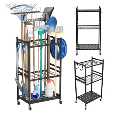 Maclean mobile stand/trolley for garden tools, black, dimensions 43x30x79cm, max 20kg, MC-138