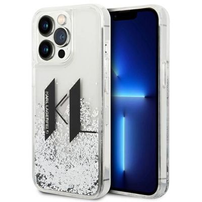 Karl Lagerfeld Liquid Glitter Big KL case for iPhone 14 Pro - silver