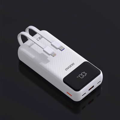 7. Dudao K15Pro Power Bank 20000mAh 22.5W PD USB-C / USB-A / Built-in Lightning and USB-C Cables - White