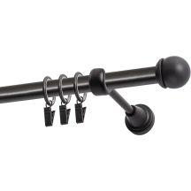 Single Curtain Pole Ø 19 mm Black 200 cm MAX with Finial and Rings KOWALSKI
