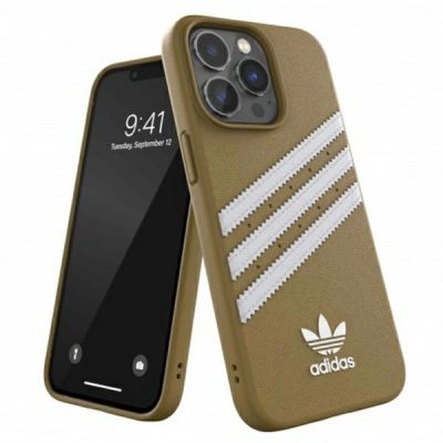 8. Adidas OR Molded Case PU for iPhone 13 Pro Max - Beige and Gold