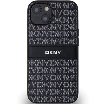 3. DKNY Leather Mono Stripe & Metal Logo Case for iPhone 15 Plus / 14 Plus - Black