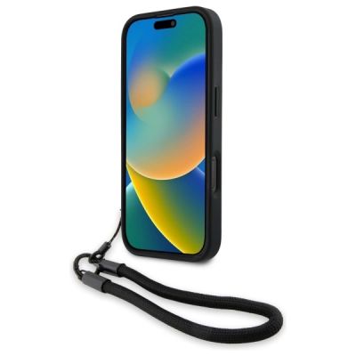 4. BMW Signature Leather Wordmark Cord Case for iPhone 16 Pro Max - Black