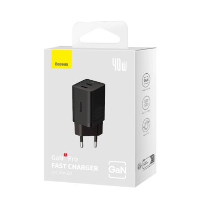 7. Baseus GaN5 Pro 40W 2xUSB-C Wall Charger - Black