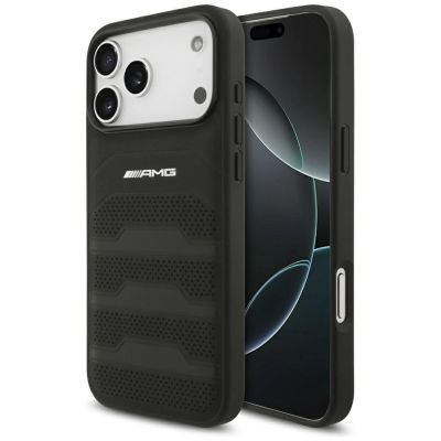 AMG Leather Debossed Lines Logo Case for iPhone 17 Pro Max - Black