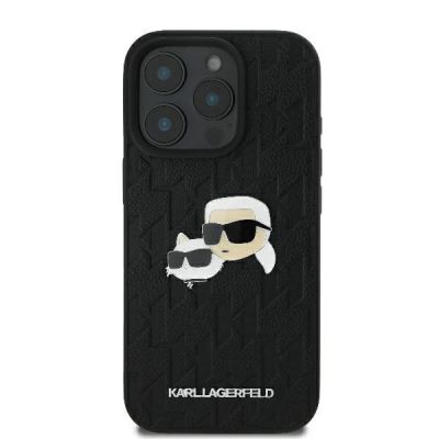 3. Karl Lagerfeld Monogram Karl & Choupette Head Pin iPhone 16 Pro Case - Black