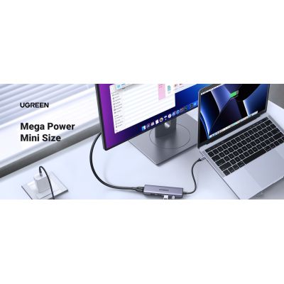 2. Ugreen Multifunctional 5-in-1 HUB USB-C - HDMI 1.4 / 3 x USB-A / USB-C PD 100W CM511 - Gray