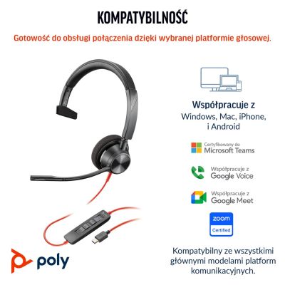 8. Poly Blackwire 3310 Mono Microsoft Teams USB-C Headset