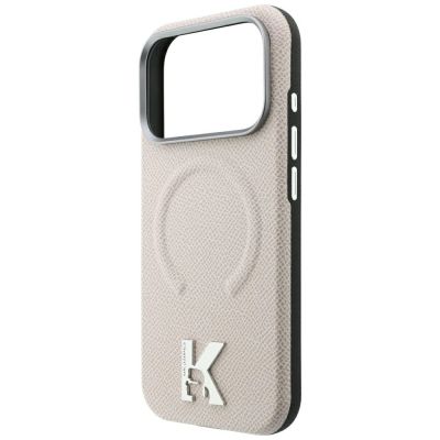 6. Karl Lagerfeld Grained Embossed Ring & Kameo Logo MagSafe Case for iPhone 18 Pro Max / 17 Pro Max - Beige
