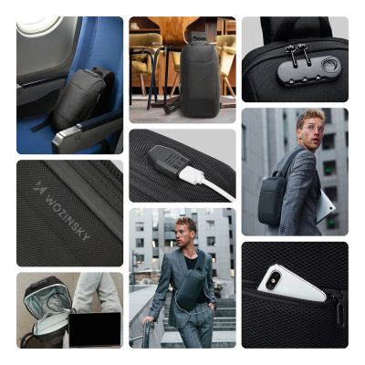 2. Wozinsky Premium Single Shoulder Anti-Theft City Backpack with Organizer and USB - Black