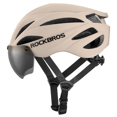 3. Rockbros Bike Helmet with Visor, Detachable UV Protective Goggles, Unisex - Brown