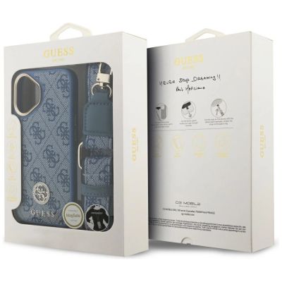 9. Guess 4G Strass Logo & Big Strap Metal Buttons MagSafe Case for iPhone 17 - Blue