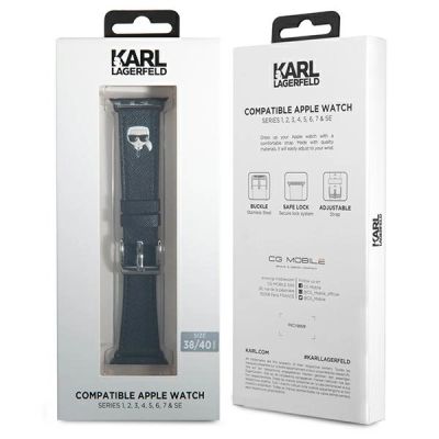 2. Karl Lagerfeld Ikonik Saffiano Karl Heads Strap for Apple Watch (38 / 40 / 41 mm) - Black