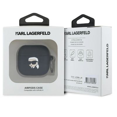 3. Karl Lagerfeld Silicone Karl Head 3D Case for AirPods 4 - Black